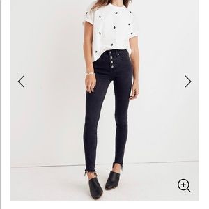 Madewell black jeans—button fly—raw hem—PETITE
